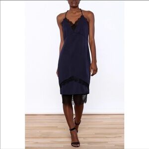 Adelyn Rae Navy Blue Black Lace Strappy Back Midi Dress Size XS NWOT Camisole